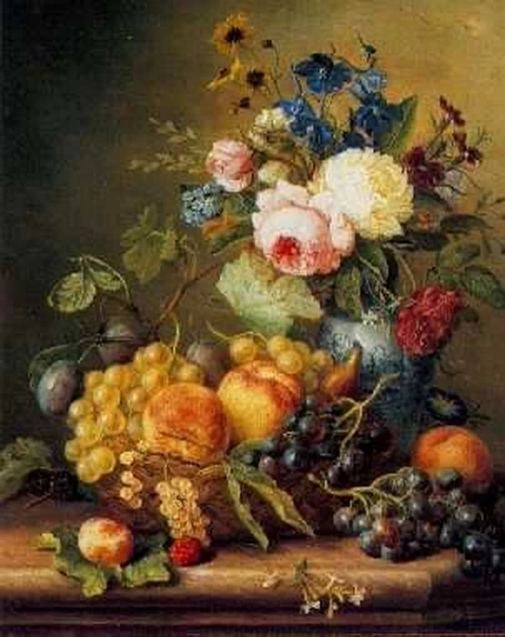 Natura morta con fiori e frutta